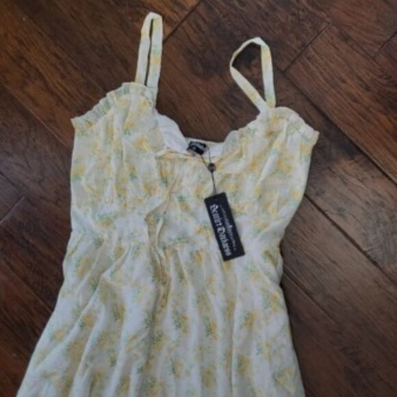 Scarlet Darkness Milkmaid Cottagecore Midi Floral Dress Yellow Size 2X - Picture 7 of 10